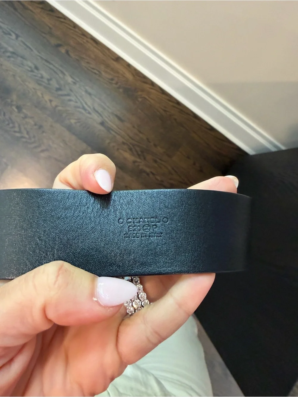 CHANEL Black Leather Belt with Gold Double C Buckle